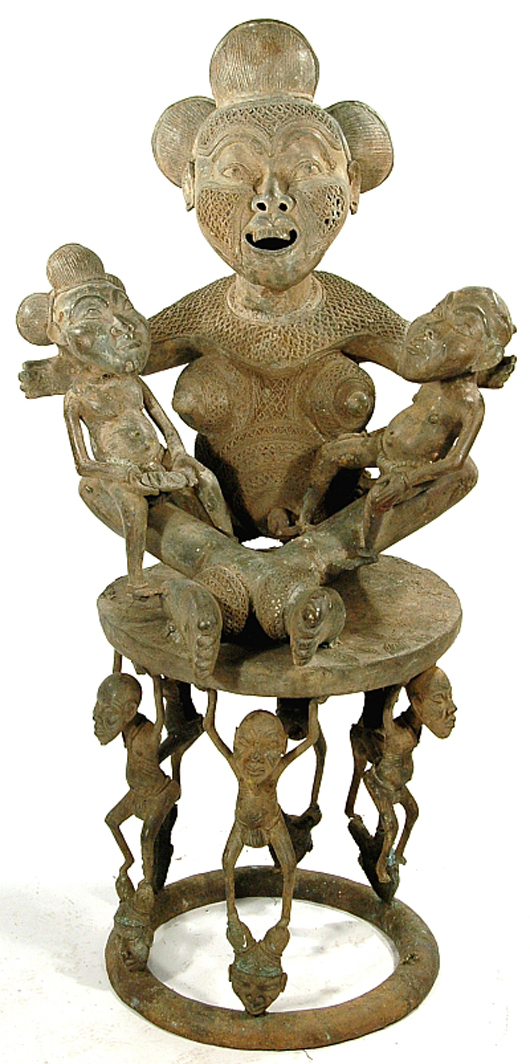 Brass maternity figure from Cameroon, 51 inches tall. Image courtesy Gray’s Auctioneers.